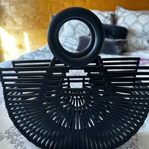 Elegant Black Bamboo Handbag